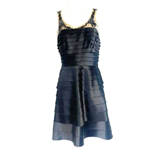 BCBGMaxAzria Black Tiered Illusion Beaded Bodice Cocktail Dress Size 2 - Picture 1 of 14